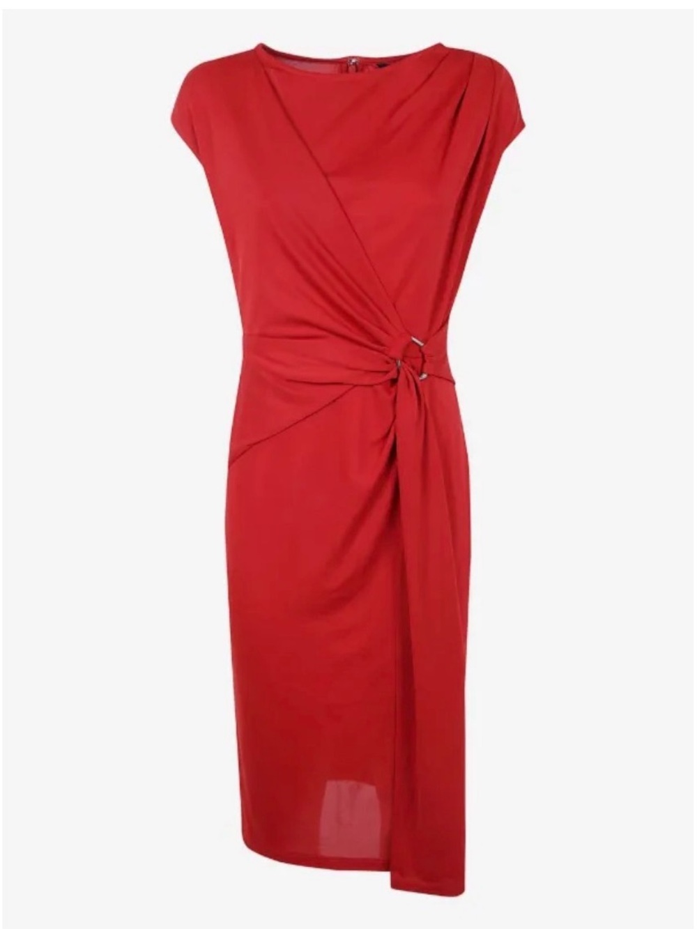 Lauren Ralph Lauren Red Twist-Detail Cap Sleeve Dress